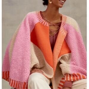 ANTHROPOLOGIE x MAEVE Dusk & Dawn Sherpa Capelet Cape Pink Orange One Size